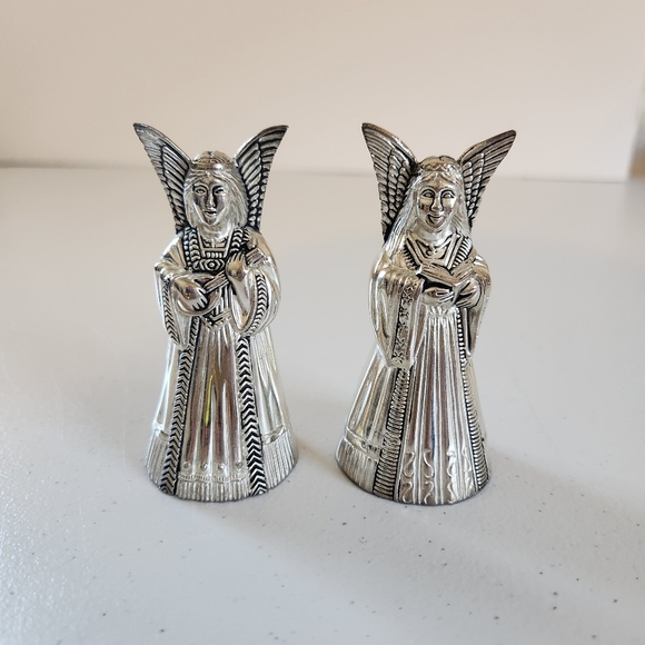 Vintage Silver Tone Christmas Mini Angel Set Of 2 Angels - Picture 1 of 5